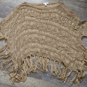 Boston Proper Crocheted Pullover Poncho Wheat-Tan Size S/XS